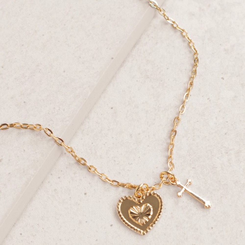 Tobi Betsy Rosary Gold Charmed Necklace